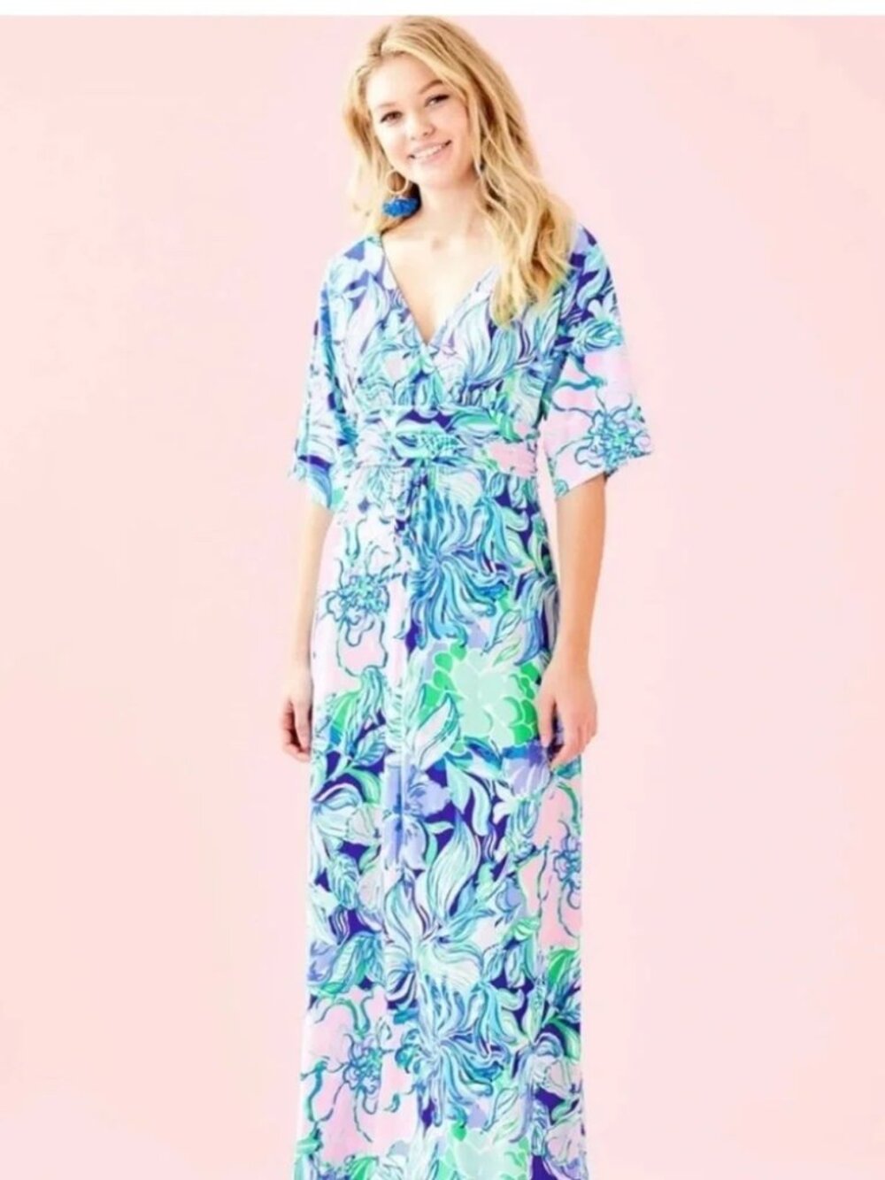 Lilly Pulitzer Parigi Maxi Dress Party Thyme Blue Green White Pink - Size L